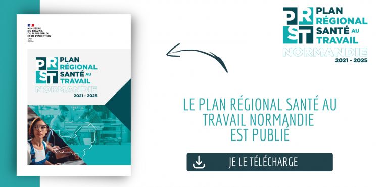 Visuel nouveau plan régional santé travail de Normandie 2021-2025.